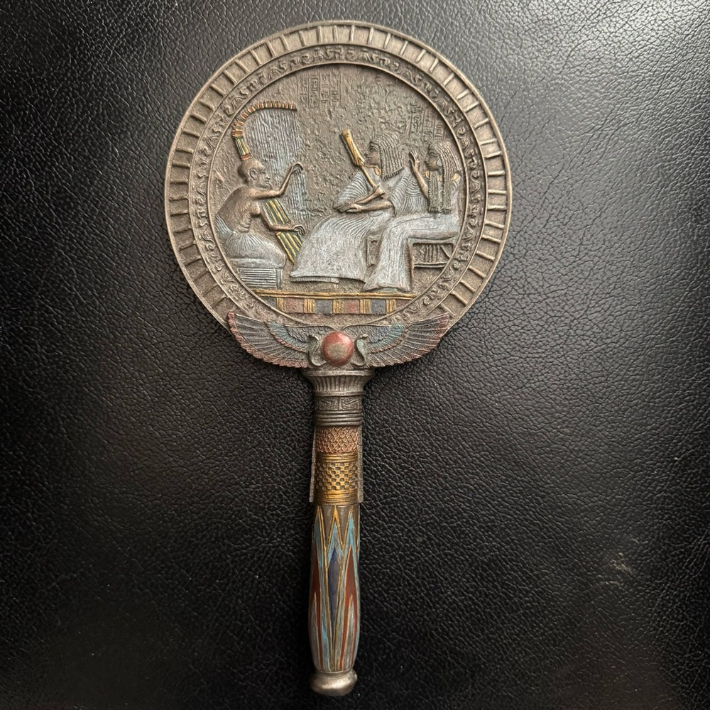 Egyptian style hand mirror ornate